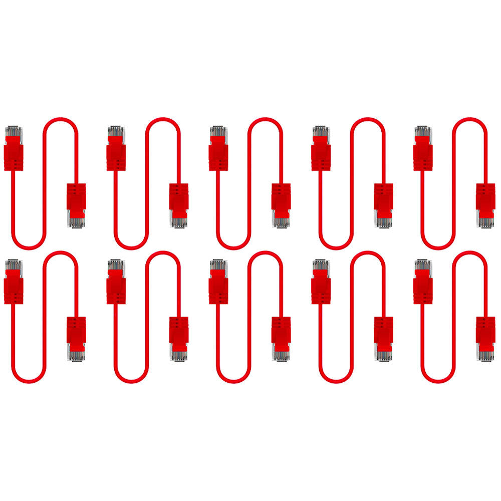 10PK Cruxtec Ultra-Thin CAT6A U/UTP Ethernet Cable 0.5m - Red