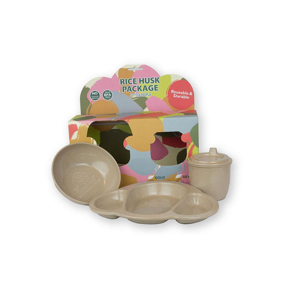 2x 3pc EcoSouLife Reusable Rice Husk Baby Bowl/Plate/Cup Set - Beige