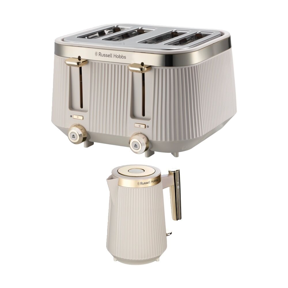 Russell Hobbs Bronte Kettle 1.7L Stone/Gold & 4 Slice Bread Toaster Stone/Gold