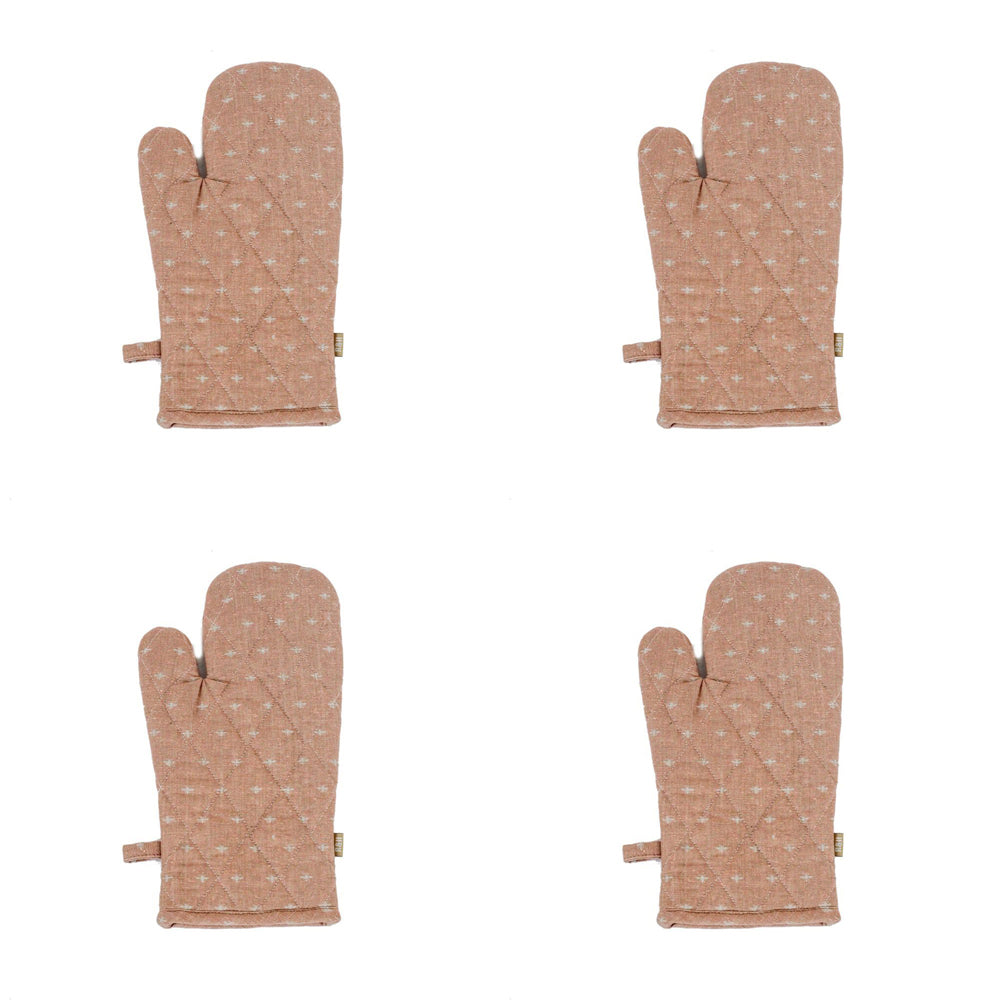 4PK Belle Wild Bee Chambray Single Oven Glove Mitt 32x18cm - Clay