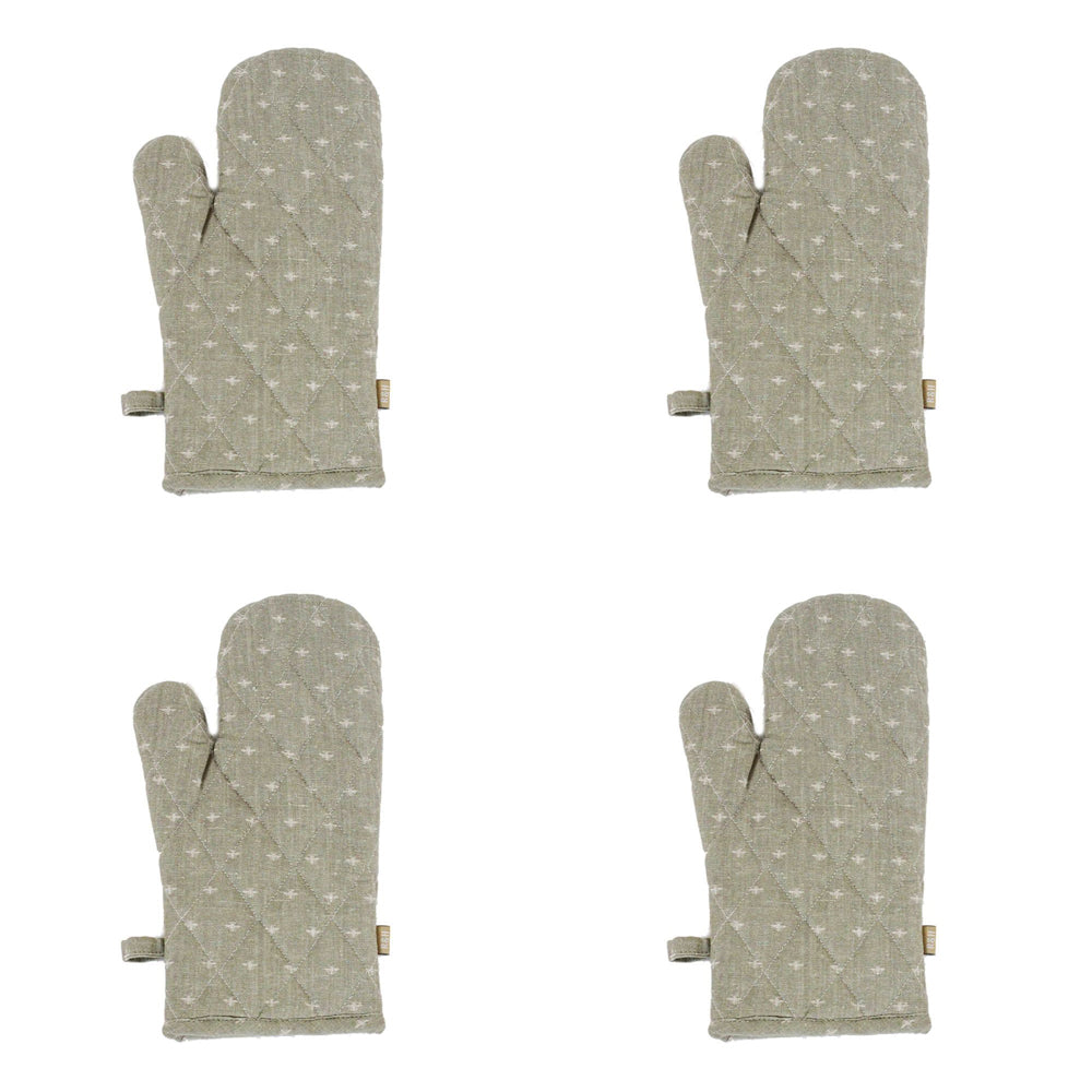 4PK Belle Wild Bee Chambray Single Oven Glove Mitt 32x18cm - Sage