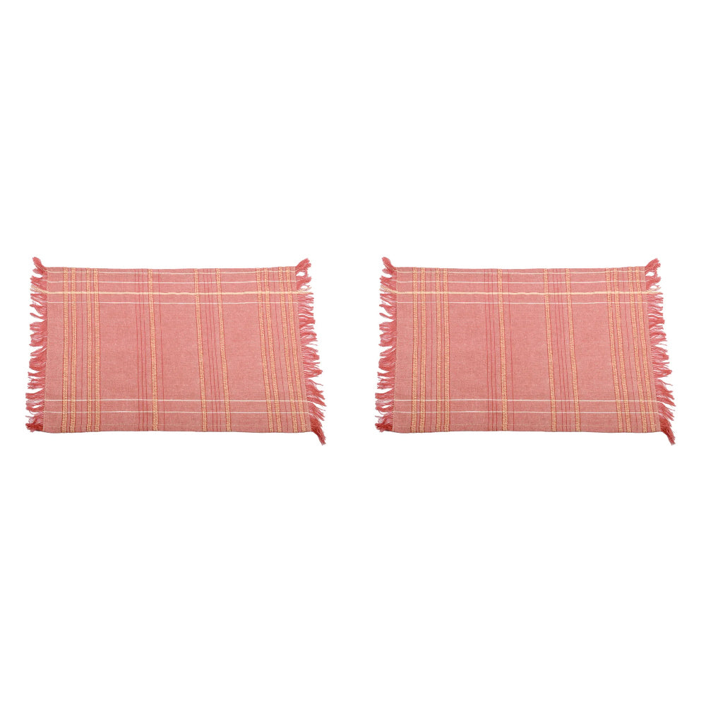 2PK Belle Textured Check Cotton Placemat Fig Dining Table Protector 48cm Pink