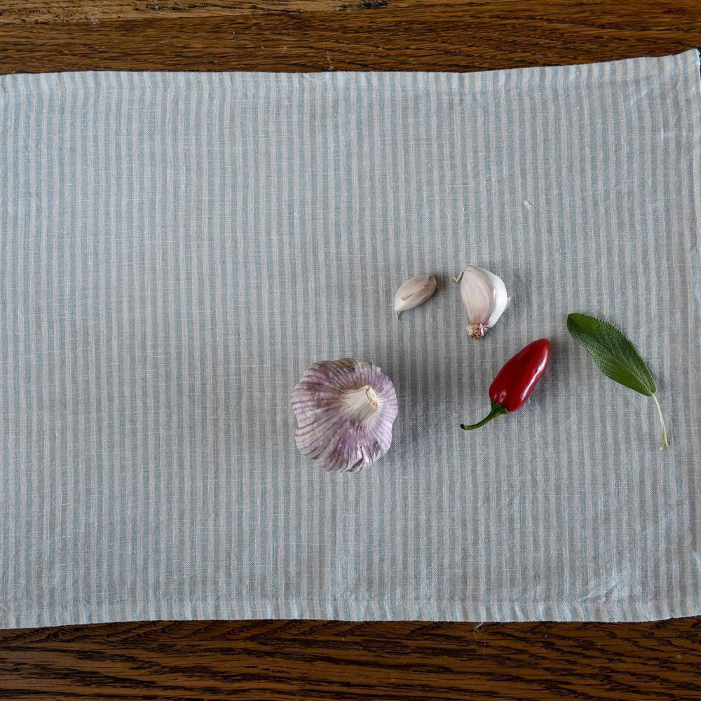 4PK Belle Linen Stripe Placemat 48x33cm Rectangle - Sky Grey
