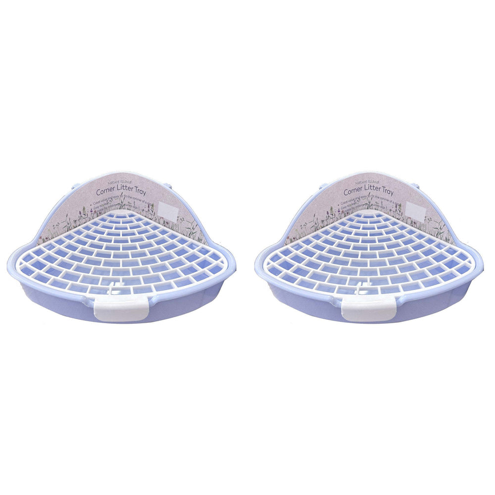 2PK Nature Island Corner 25x20cm w/Clips Cat/Dog Poop Pet Litter Tray Small Blue
