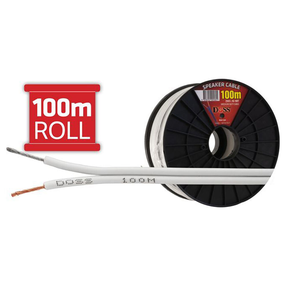Doss Medium Duty Speaker Cable Connector Cord Reel Roll 20AWG Grey 100M