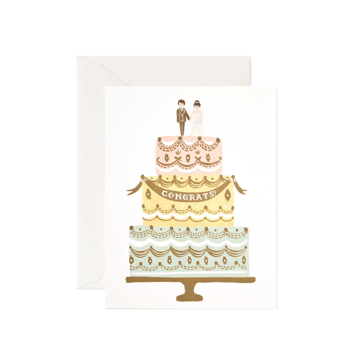 3x Rifle Paper Co 14cm Blank Single Greeting Card w/ Envelope Congrats Wedding Cake