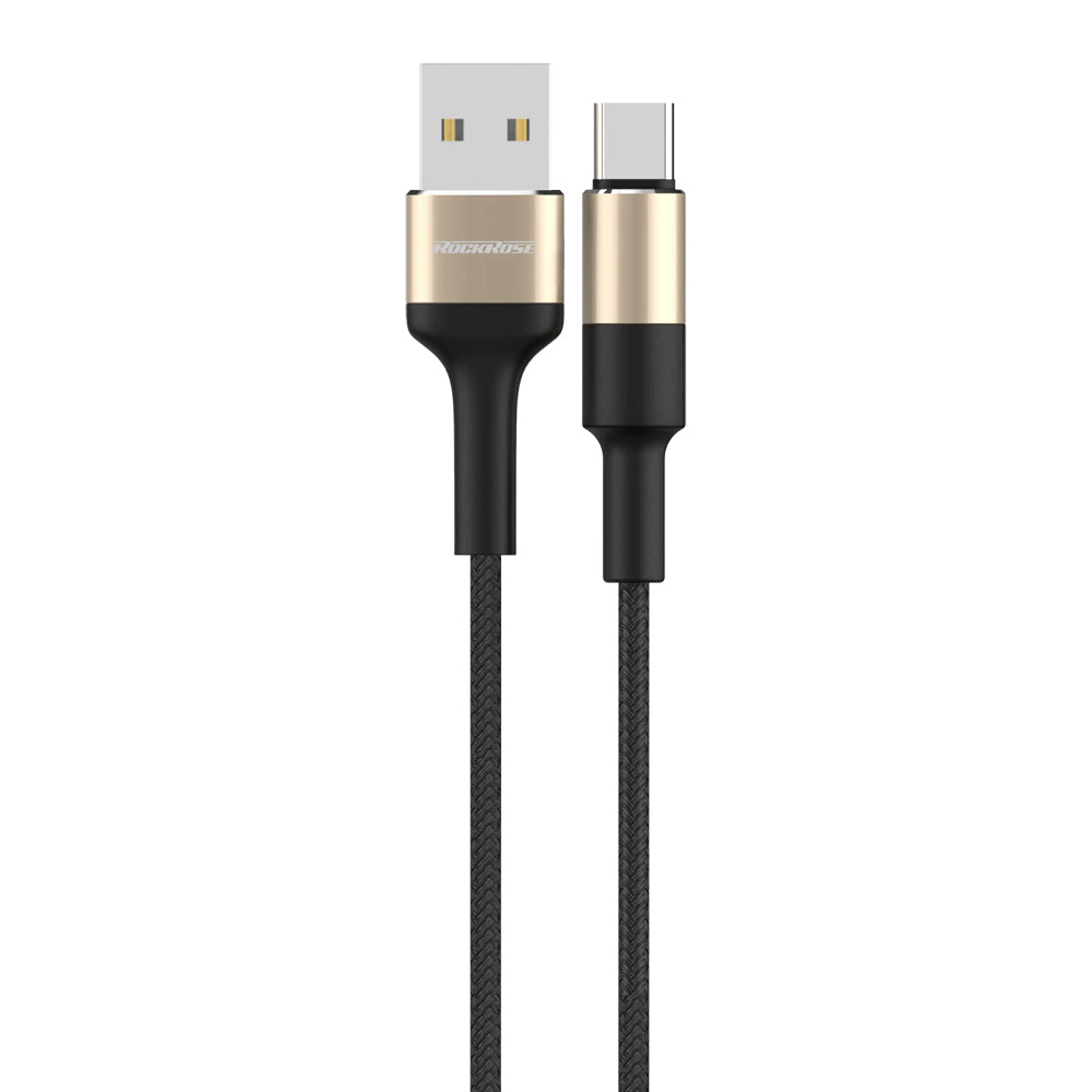 2PK RockRose Acacia AC 1m 2.4A Nylon Braided USB-A to USB-C Charge & Sync Cable