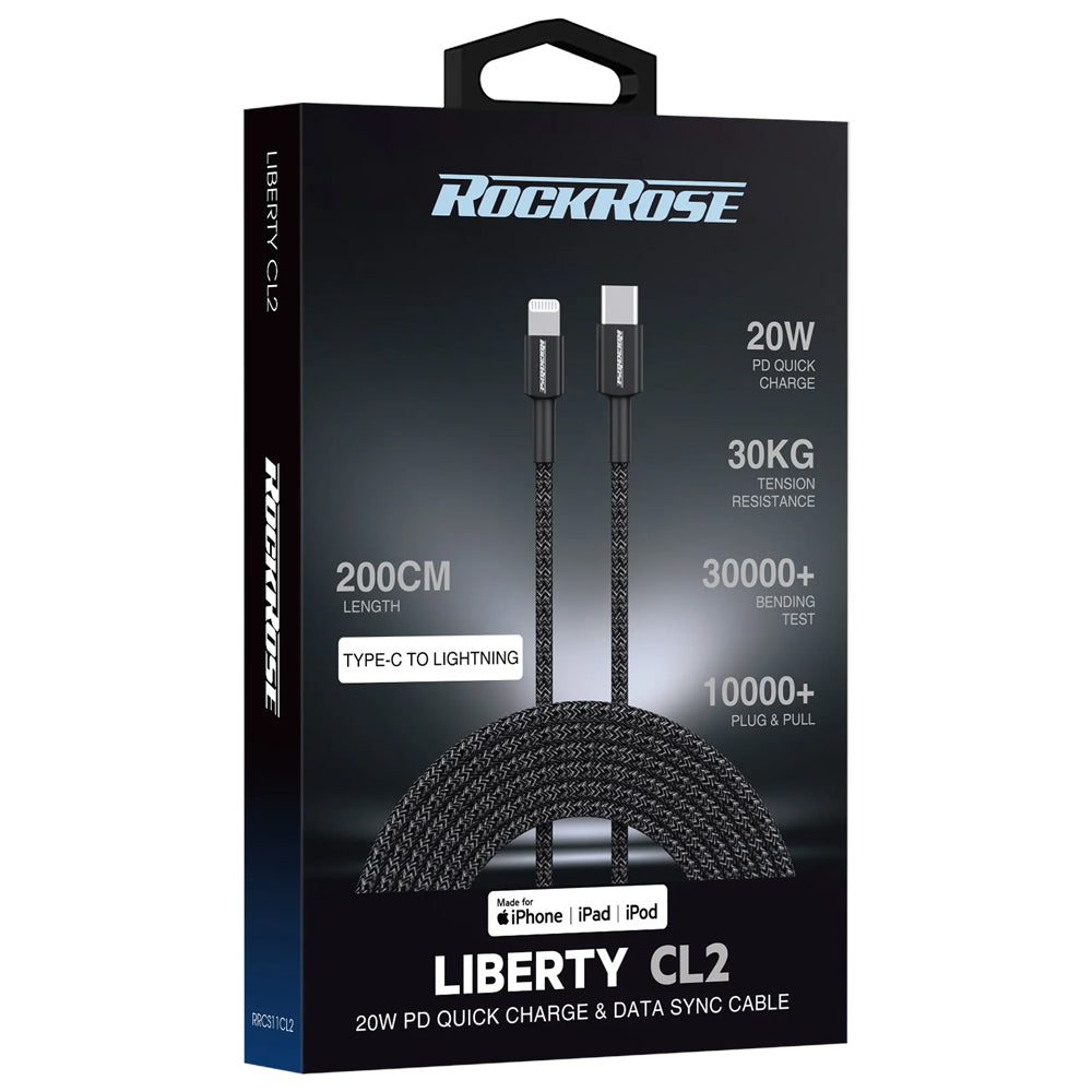 RockRose Liberty CL2 2m 20W USB-C to Lightning Charging MFI-Certified Cable For Apple