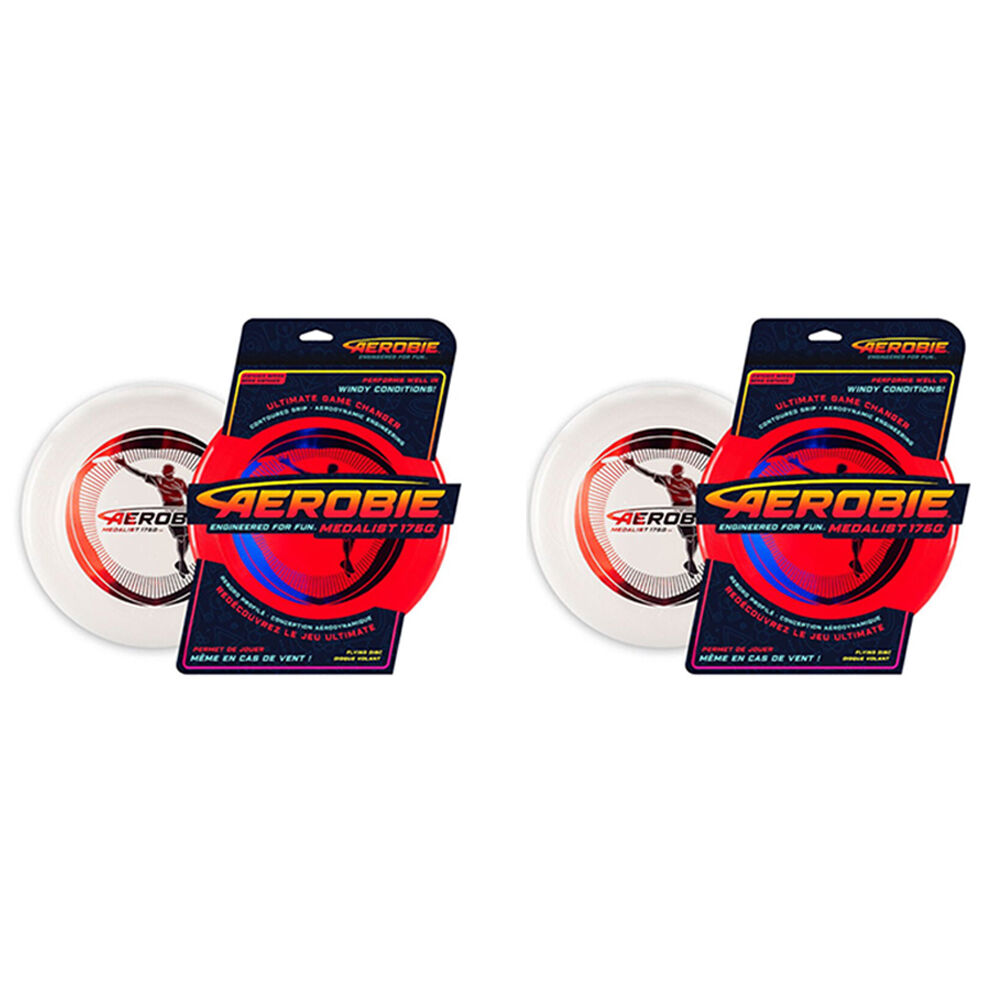 2x 2pc Aerobie Medalist Flyer Spin Gliding Master 175gm Flying Disc White/Red
