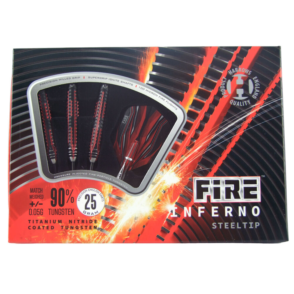 4pc Harrows Fire Inferno Dart Flights Shafts -90% Tungsten w/ Case Red/Black