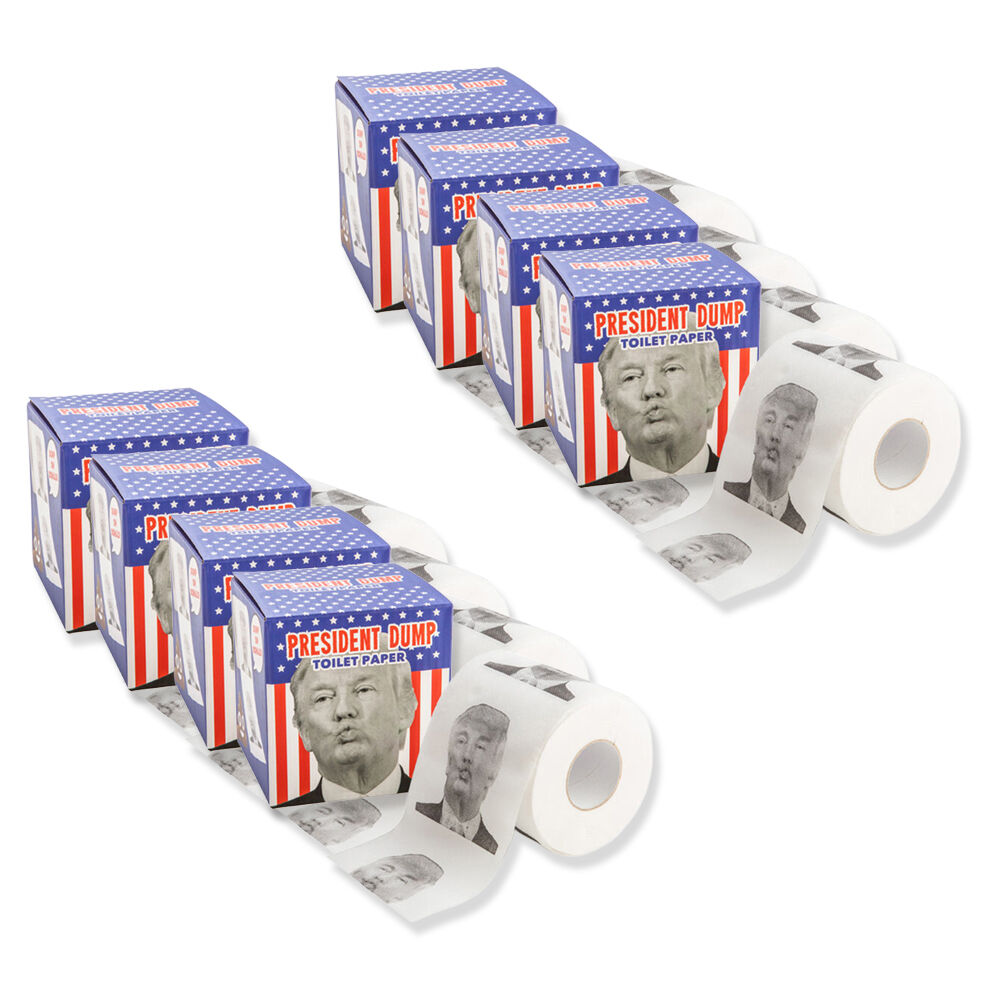 8PK Toilet Paper President Dump Donald Printed Novelty White Bathroom Accessory