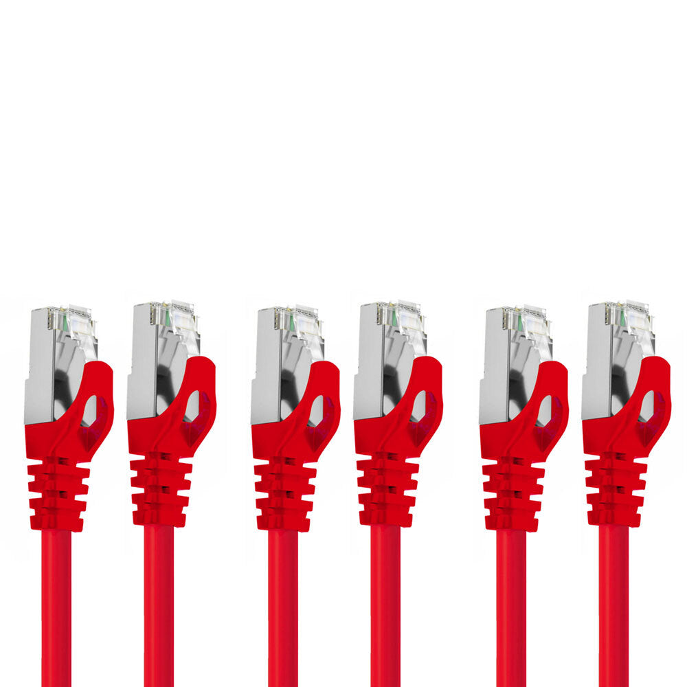 3PK Cruxtec RJ45 LAN CAT7 10GbE 30cm Triple Shielding Ethernet Cable - Red