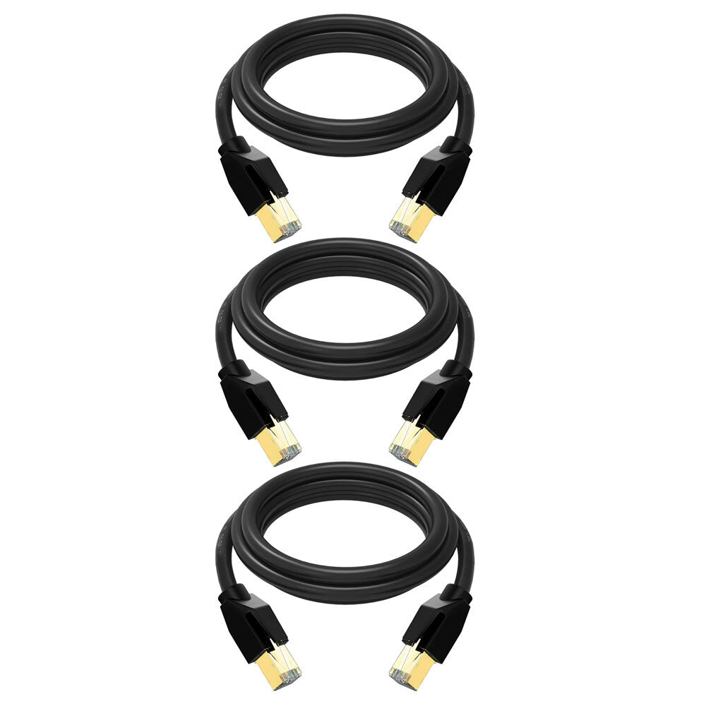 3PK Cruxtec RJ45 LAN CAT8 40GbE 50cm Triple Shielding Ethernet Cable - Black