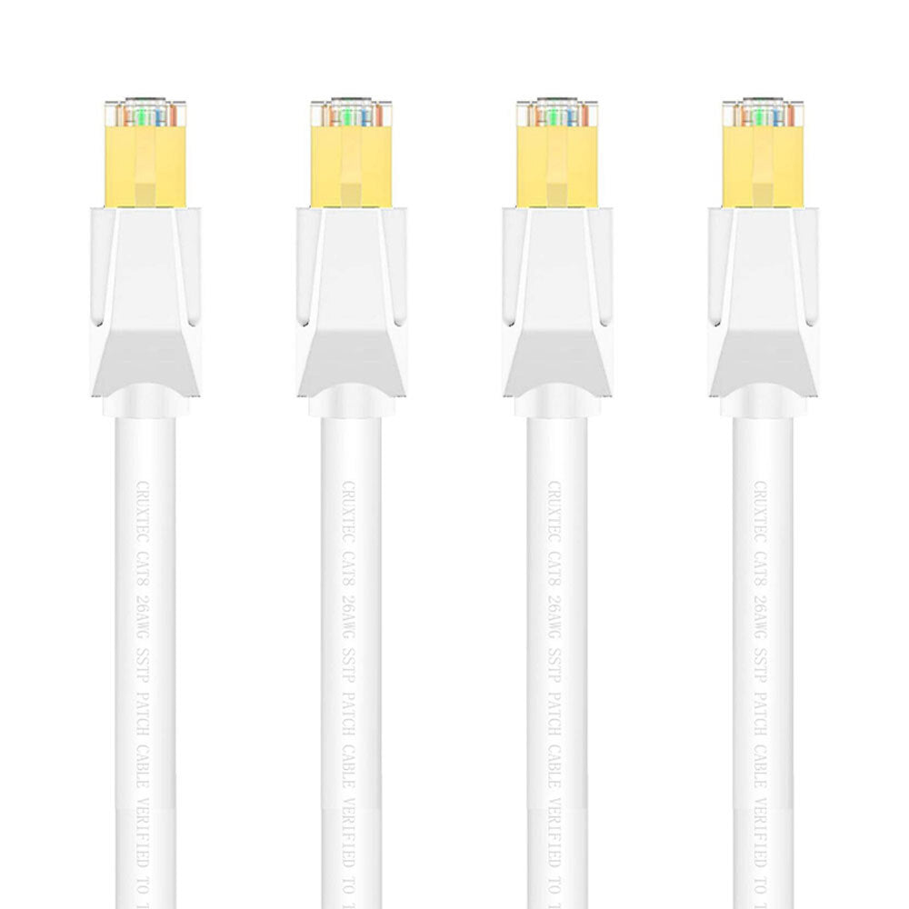4PK Cruxtec CAT8 SF/FTP Triple Shield PoE Ethernet Cable 1m - White