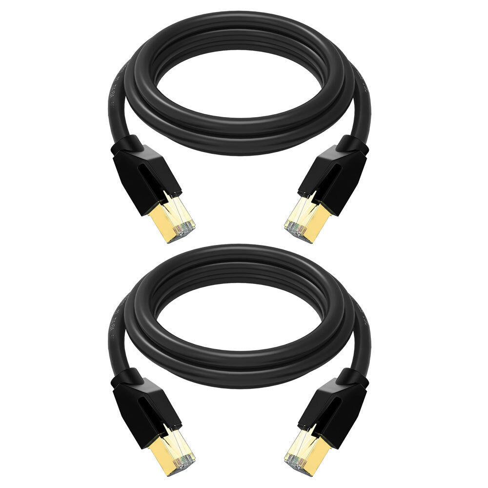 2PK Cruxtec RJ45 LAN CAT8 40GbE 3m Triple Shielding Ethernet Cable - Black