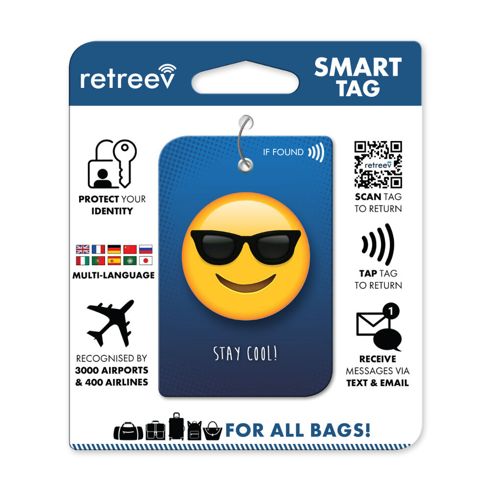Retreev Emoji Sunglass Travel Bag Smart Tag Luggage Suitcase Name Card w/ QR