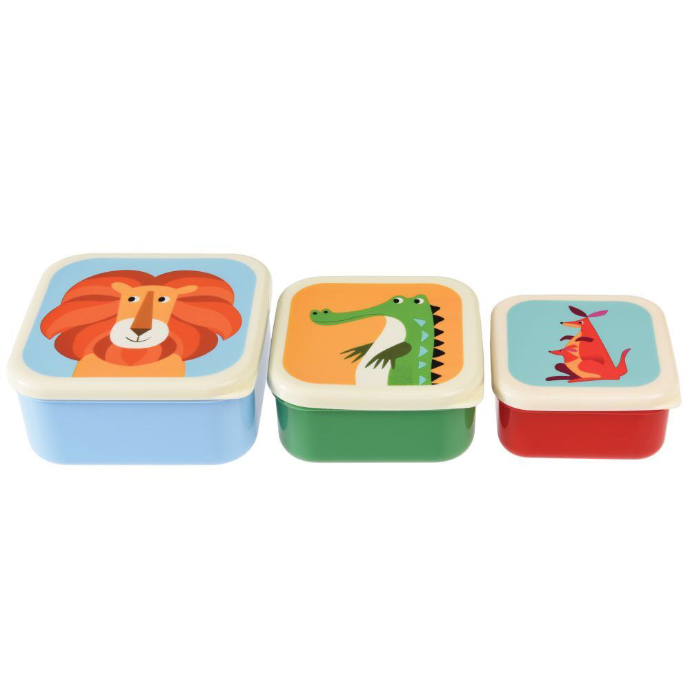 3pc Rex London Kids Plastic Snack Box Square Set Colourful Creatures