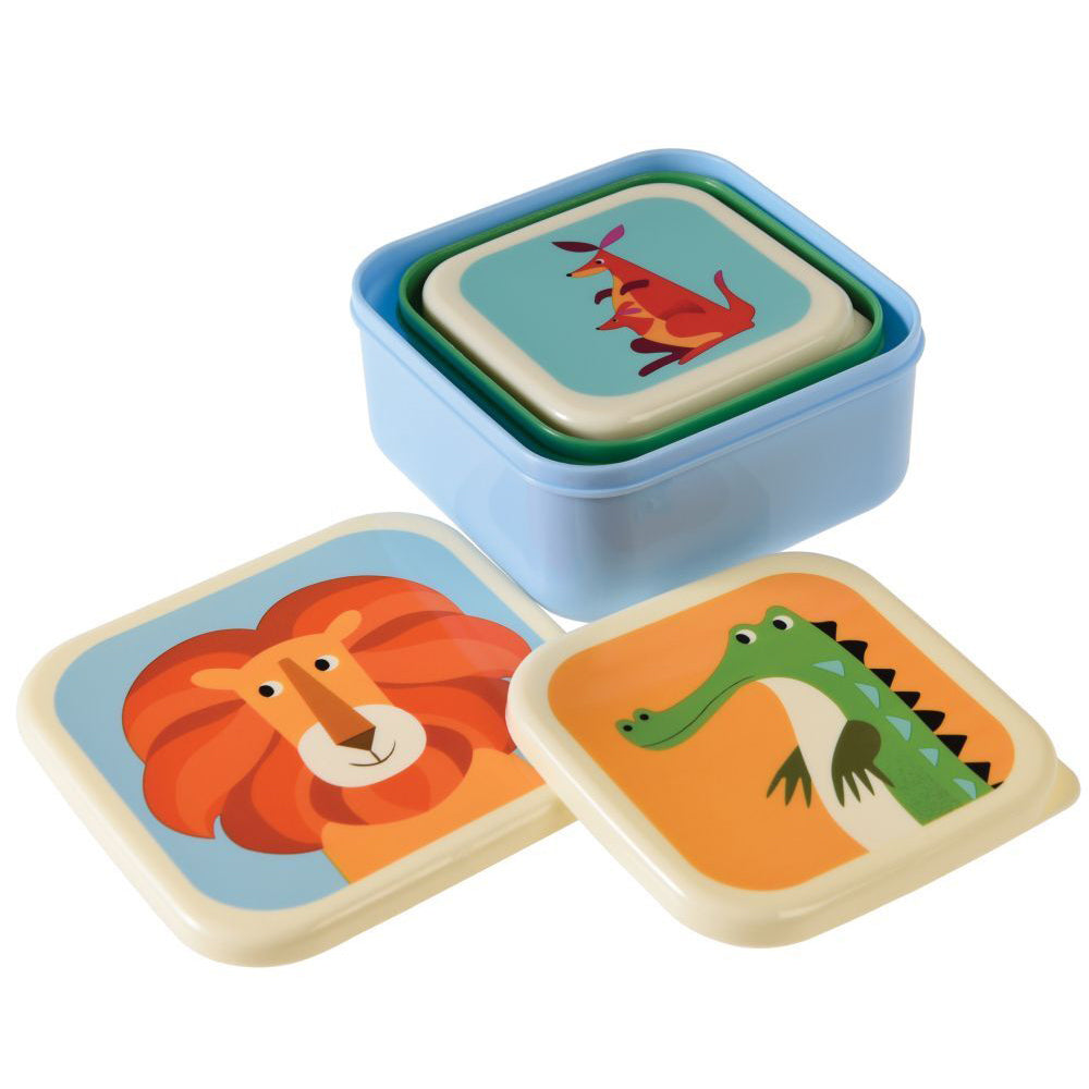 2x 3pc Rex London Kids Plastic Snack Box Square Set - Wild Wonders
