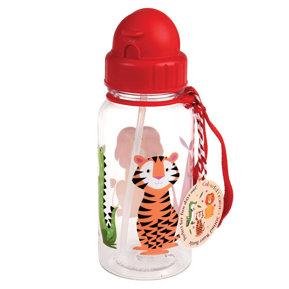 2PK Rex London Kids/Child 500ml Plastic Water Bottle - Colourful Creatures