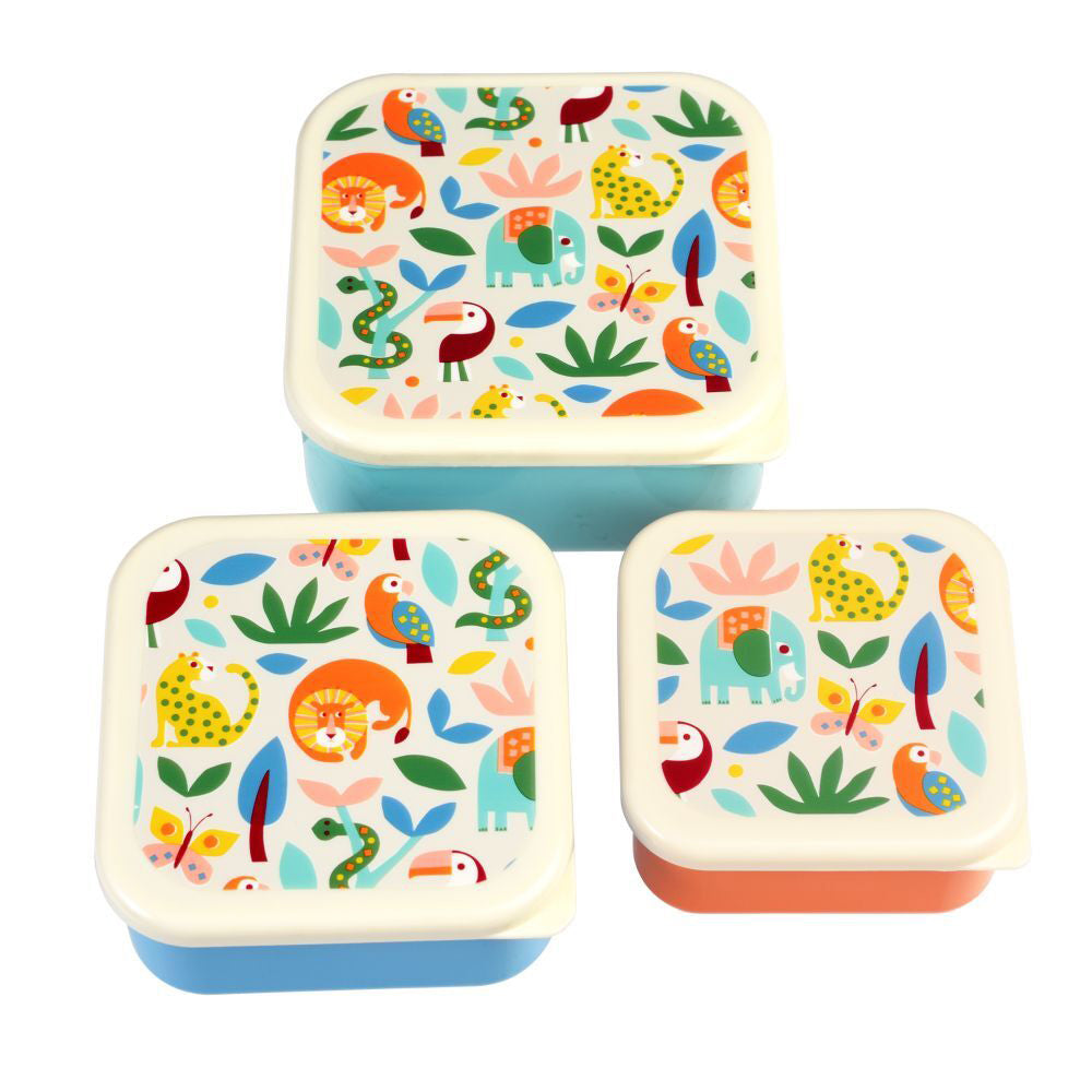 3pc Rex London Kids Plastic Snack Box Square Set - Wild Wonders