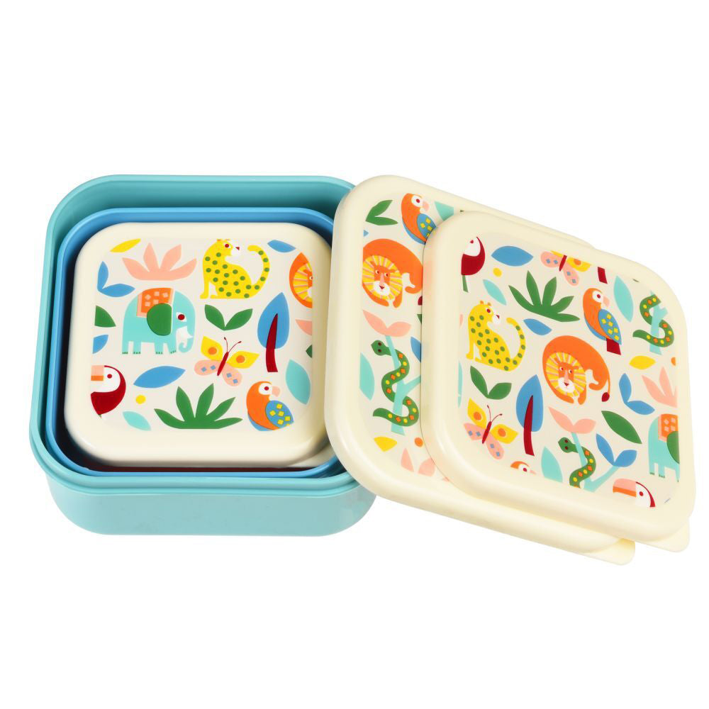 2x 3pc Rex London Kids Plastic Snack Box Square Set - Wild Wonders