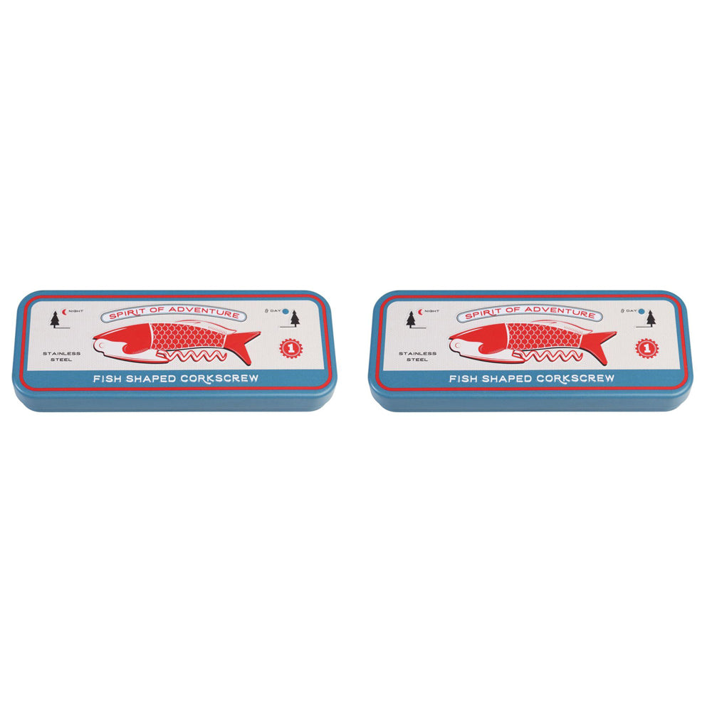 2PK Rex London Stainless Steel Fish Corkscrew in a Tin Bottle Opener
