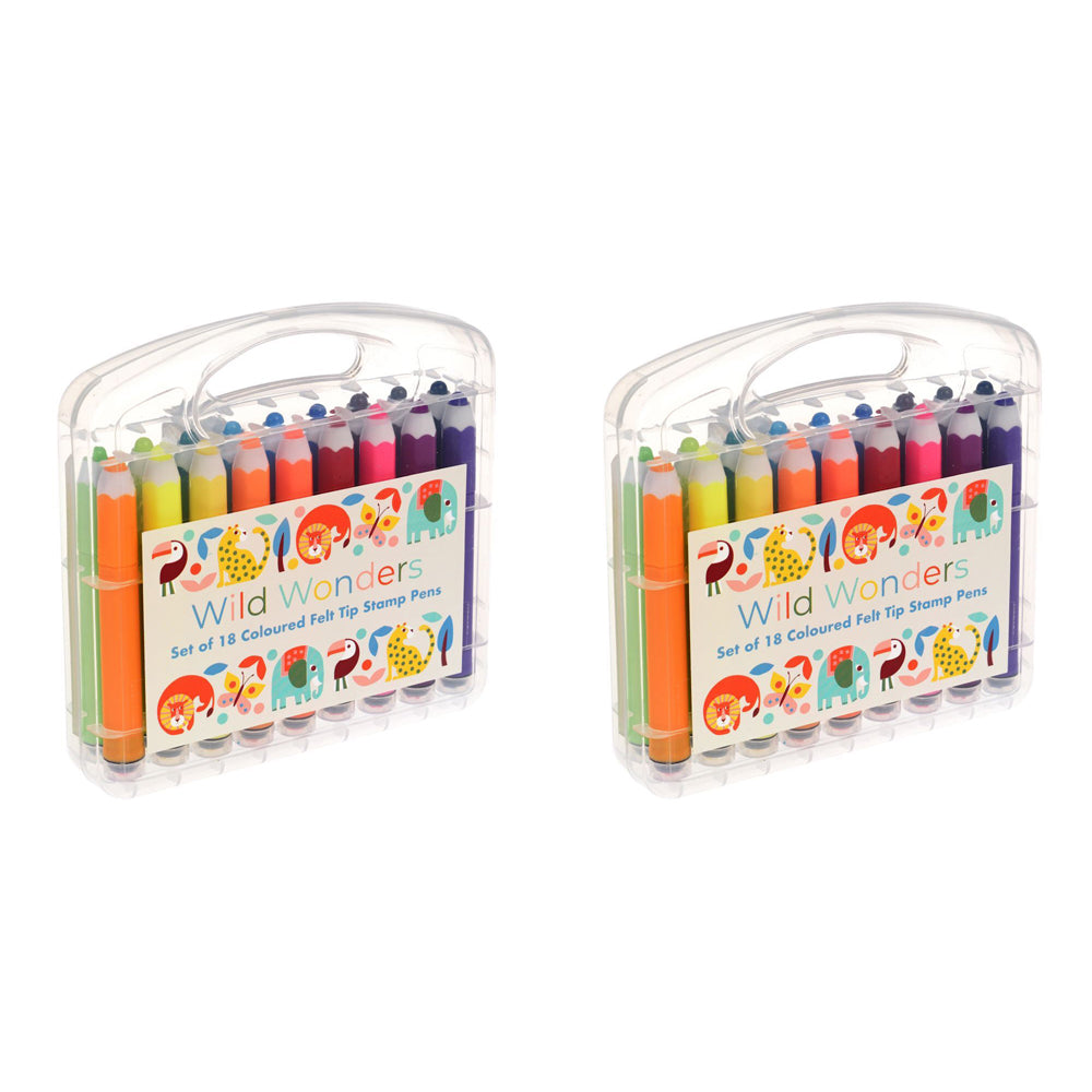 2x 18pc Rex London Felt Tip Stamp Pens Art/Craft Kit - Wild Wonders
