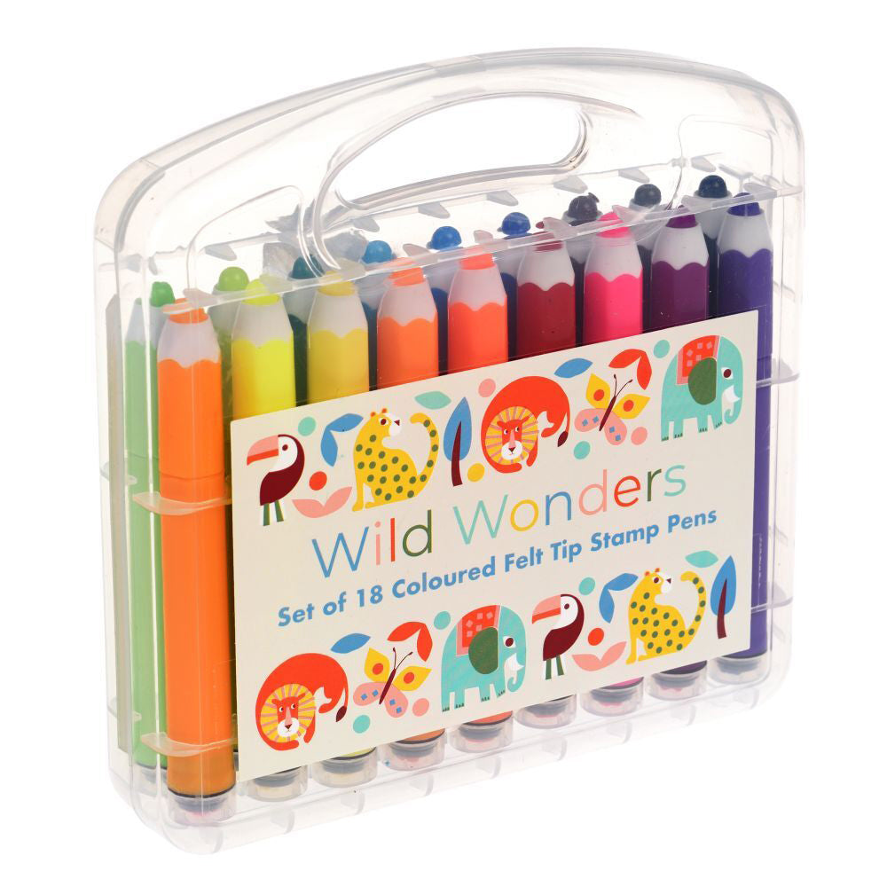 2x 18pc Rex London Felt Tip Stamp Pens Art/Craft Kit - Wild Wonders