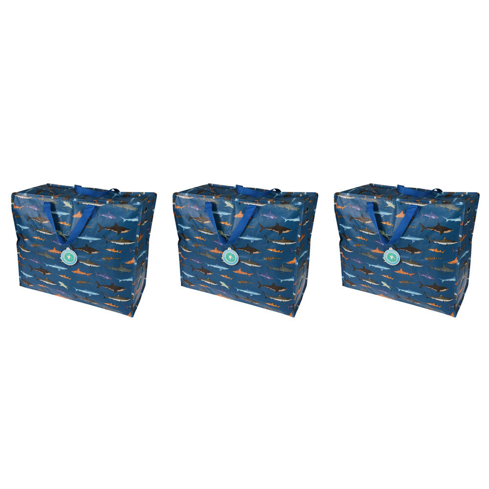 3PK Rex London Jumbo Storage Bag w/ Zip Closure 58x48cm - Sharks