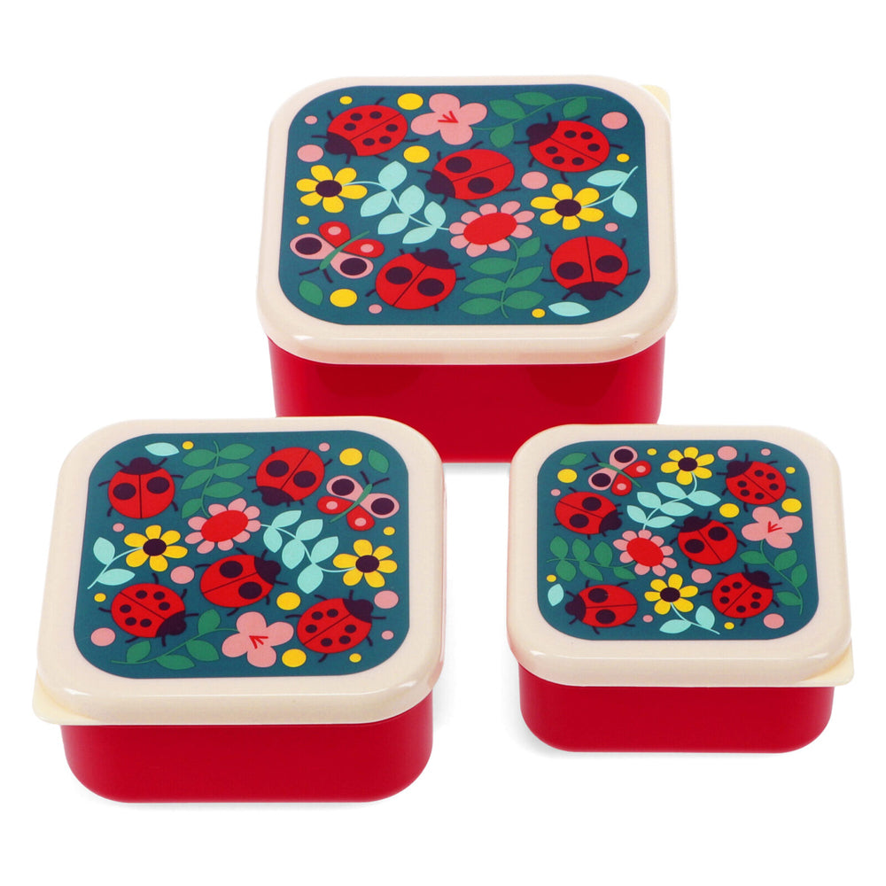 2x 3pc Rex London Kids Plastic Snack Box Square Set - Wild Wonders