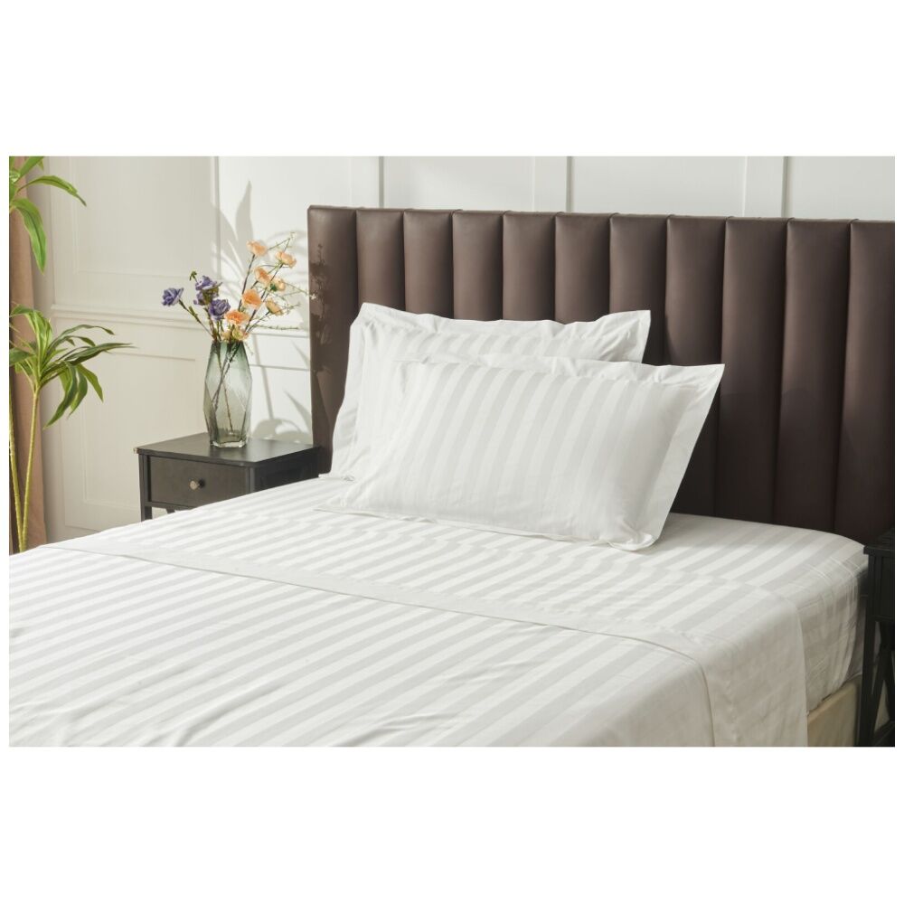 Grosvenor House 500TC Cotton Hotel Stripe Sheet Bed Set White