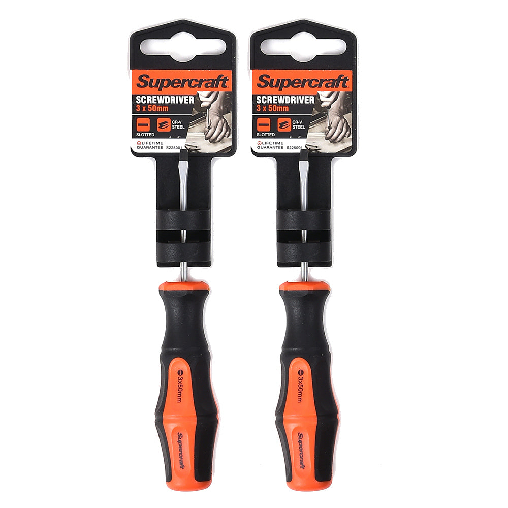 2PK Supercraft CR-V Steel Screwdriver Slotted/Flat Head 3x50mm