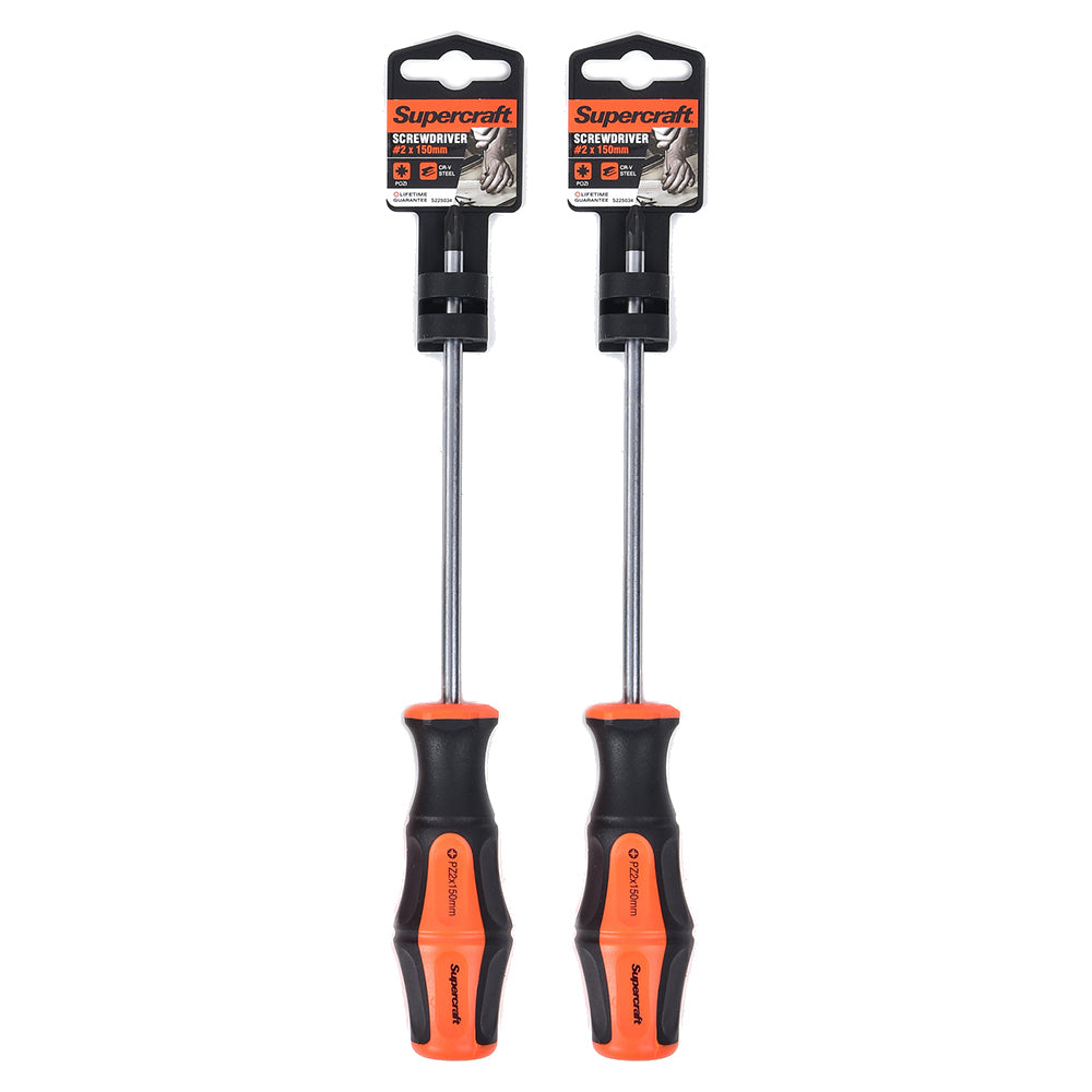 2PK Supercraft CR-V Steel Screwdriver Pozi Head #2 6x150mm