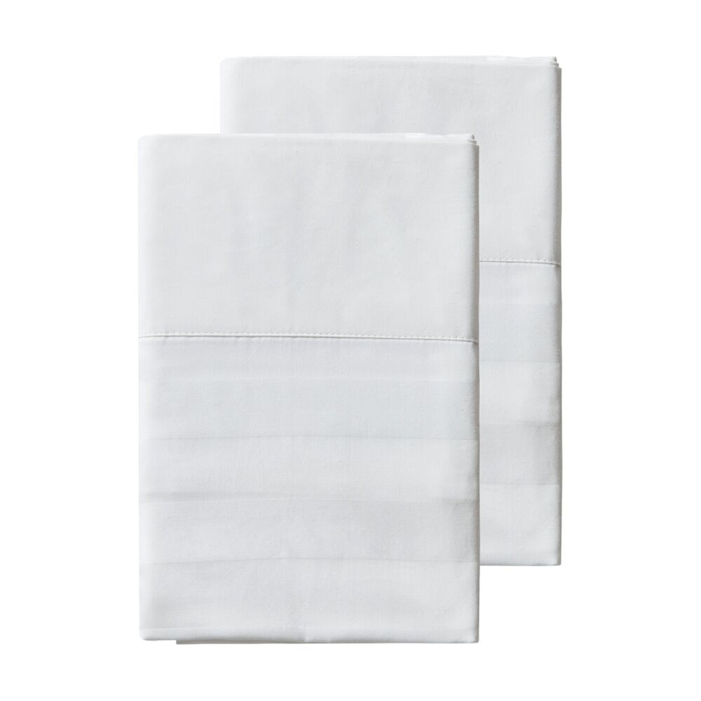 2pc Grosvenor House 500TC Cotton Hotel Stripe Standard Pillowcases White