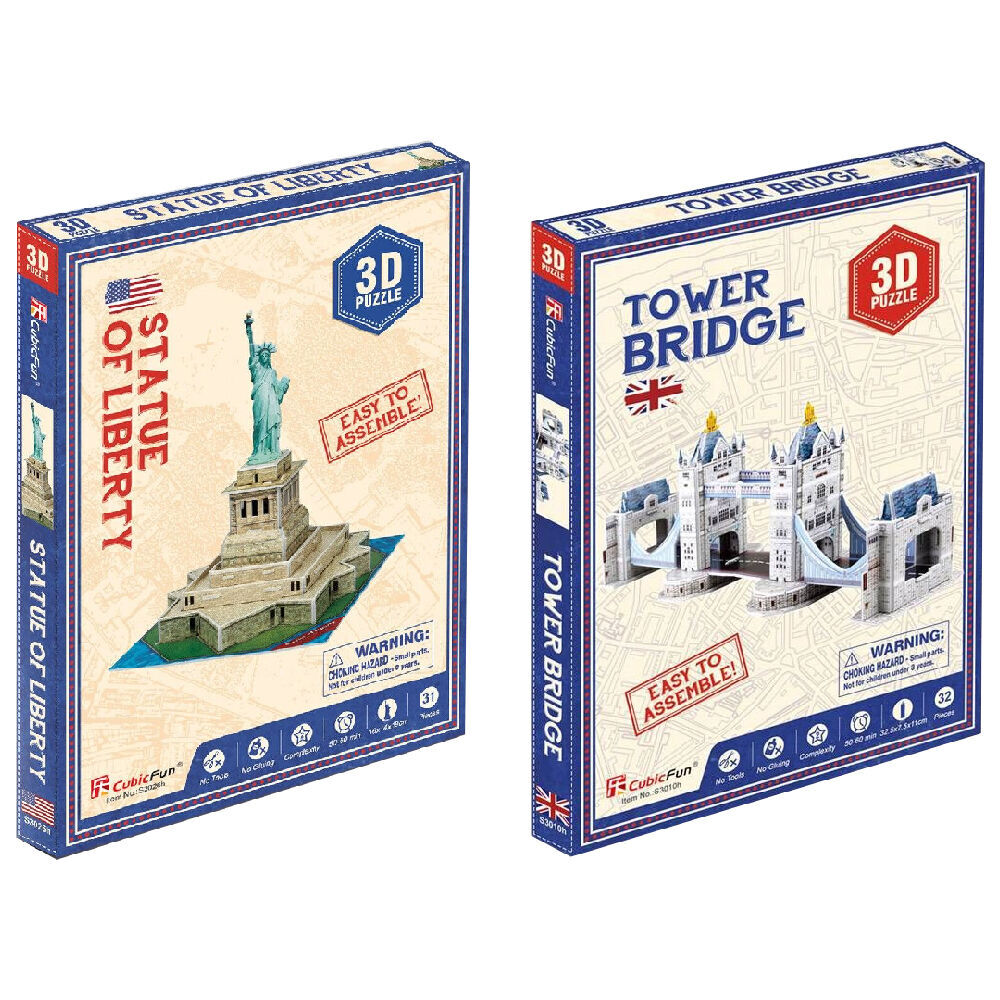 2pc Cubic Fun Tower Bridge and Statue of Liberty Kids/Childrens 3D Puzzles 8y+