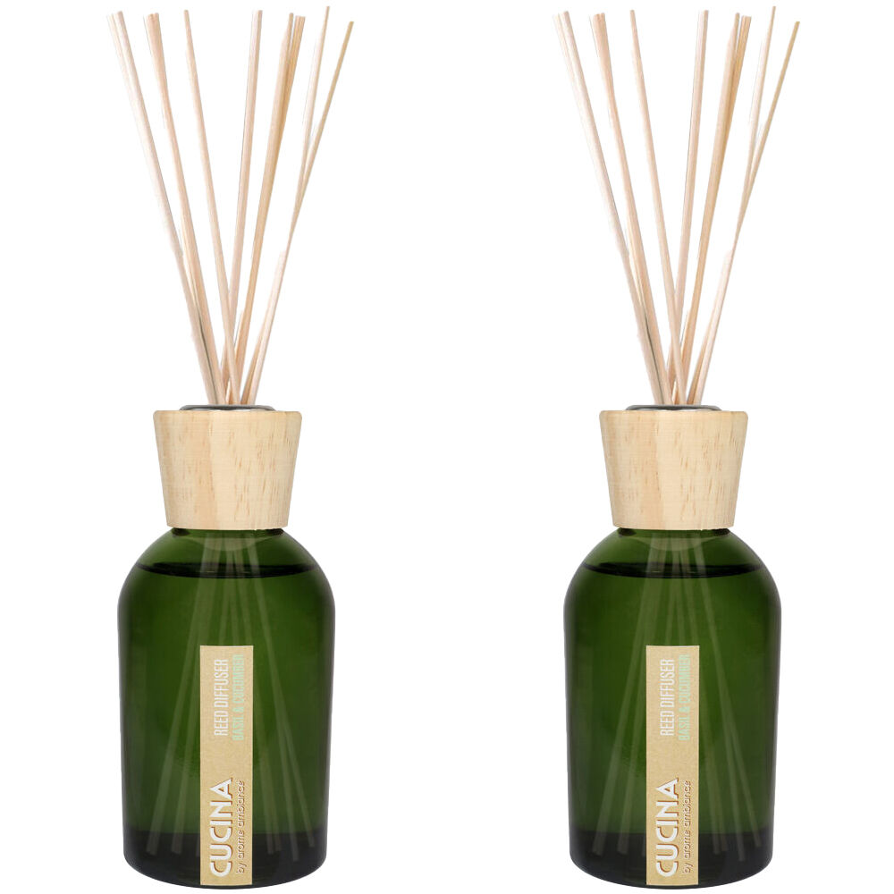 2PK Arome Ambiance Cucuna Diffuser Basil & Cucumber Fragrance Oil w/ 8 Reeds 200mL