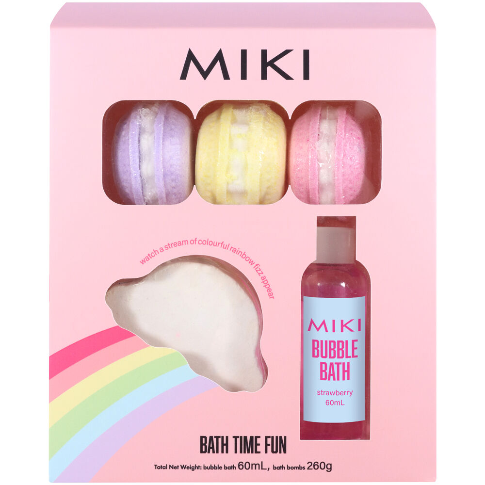 5pc Miki Kids Bath Time Fun Pack w/ 65g Bathbombs and 60mL Bubbles 3y+