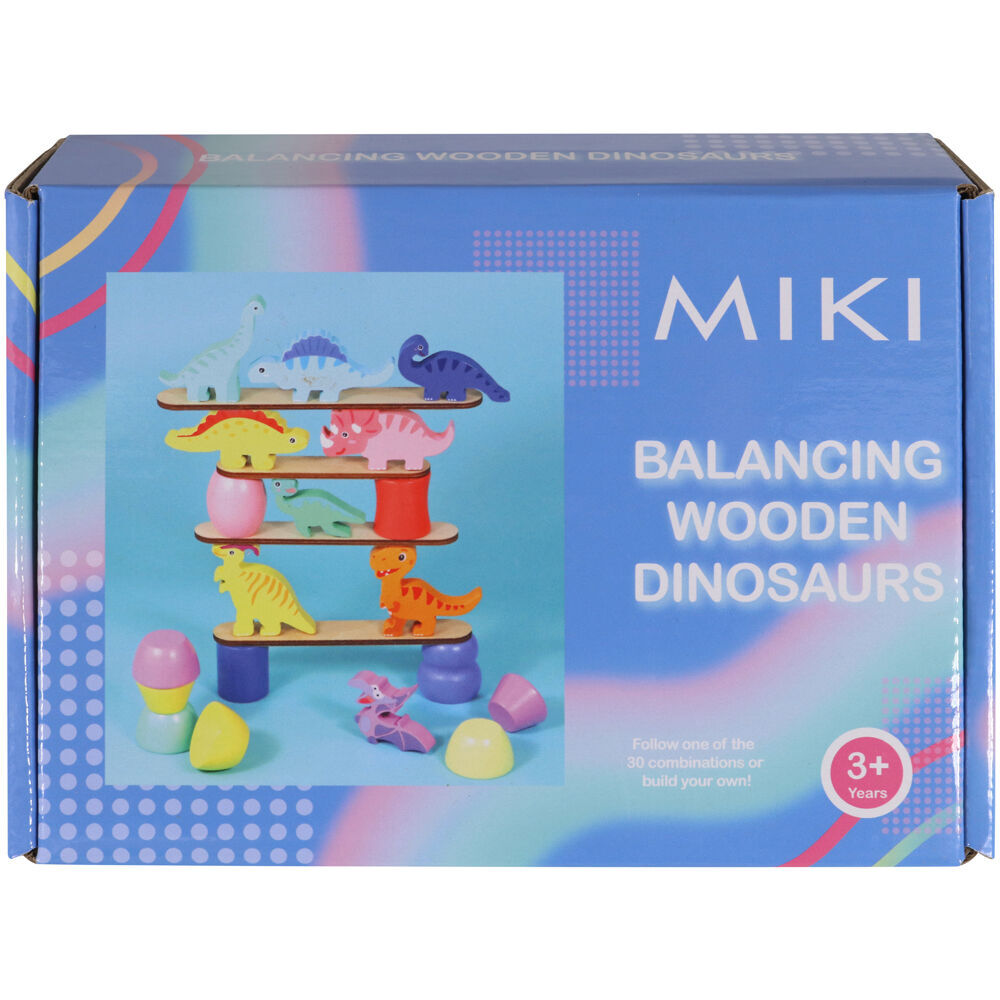 2PK Miki Balancing Wooden Dinosaurs Kids Toy w/ 30 Designs 3y+ Multi Coloured