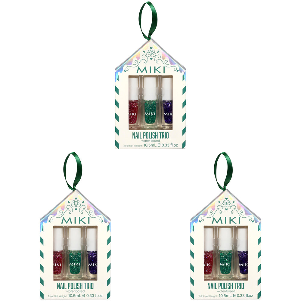 9pc Miki 3.5ml Water-Based Red/Pink/Blue Nail Polish Trio Set