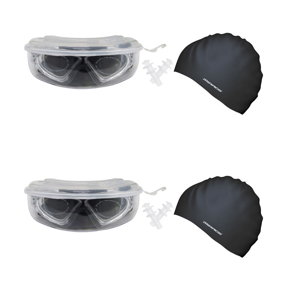 2PK Mirage Lethal Unisex Adult Goggles/Swim Cap/Ear Plugs Swimming Pack Black