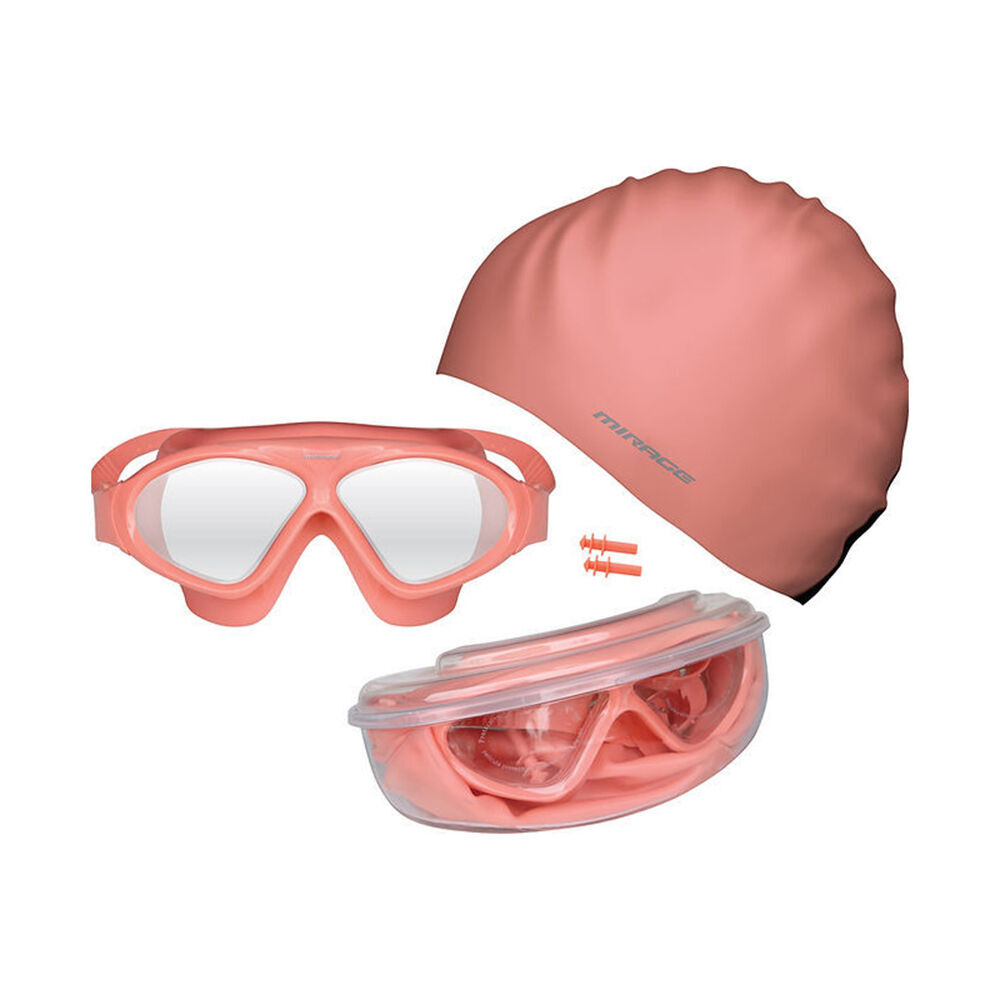 2PK Mirage Bondi Ocean Goggles/Swim Cap/Ear Plugs Swimming Pack Coral
