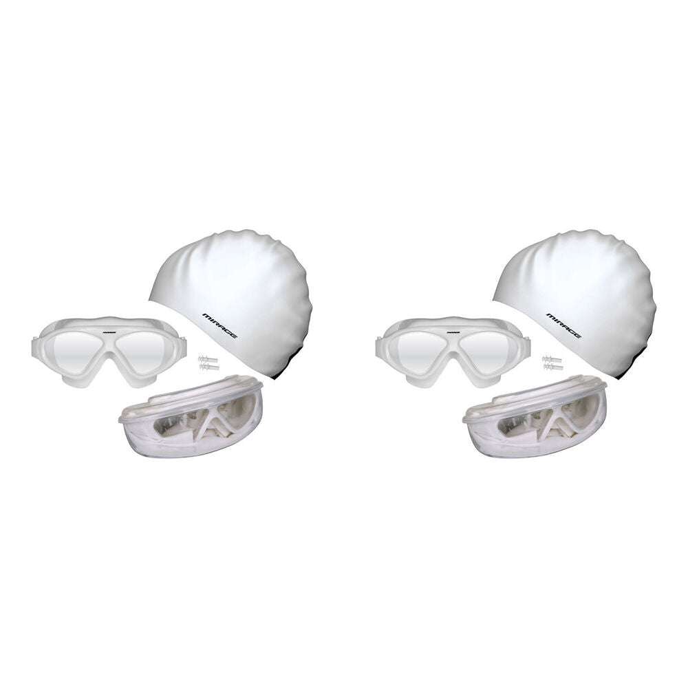 2PK Mirage Bondi Ocean Goggles/Swim Cap/Ear Plugs Swimming Pack White
