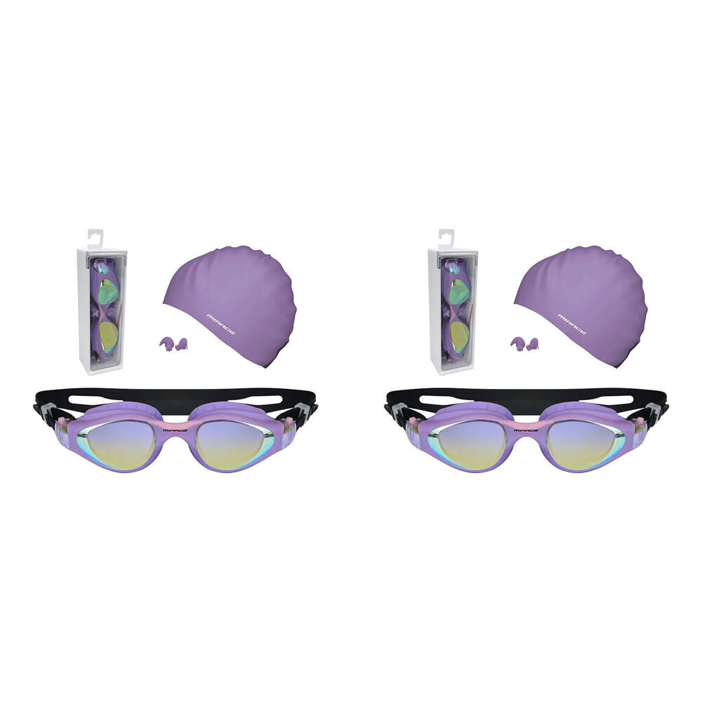 2PK Mirage Vortex Junior Performance Goggles/Swim Cap/Ear Plugs Swim Pack Purple