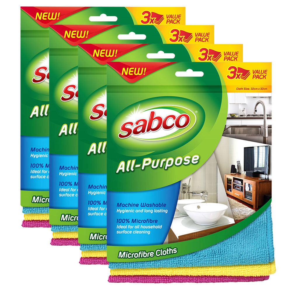 12pc Sabco All Purpose Microfibre Cloths 32 x 32cm
