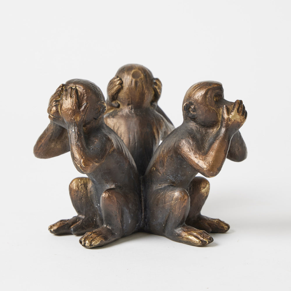 3pc Pilbeam Living Wise Monkeys Sculpture Home Decor - Rustic Bronze