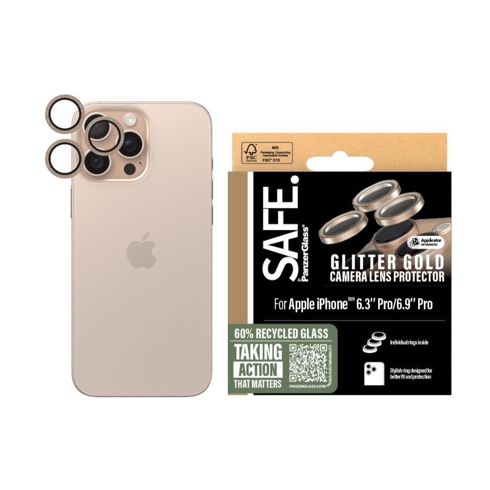 2PK PanzerGlass SAFE Cam Lens Protector For iPhone 16 Pro Max Glitter Gold