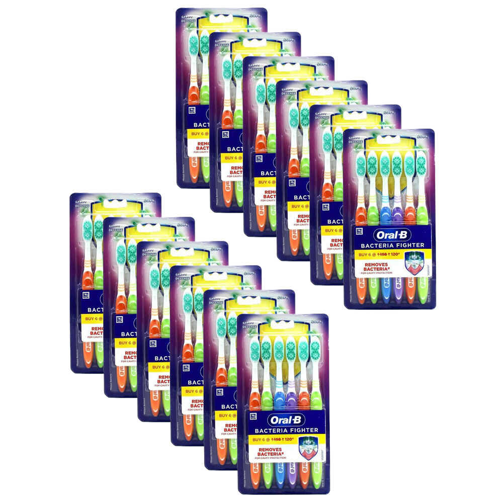 12x 6pc Oral B Bacteria Soft Standard Toothbrush Dental Care