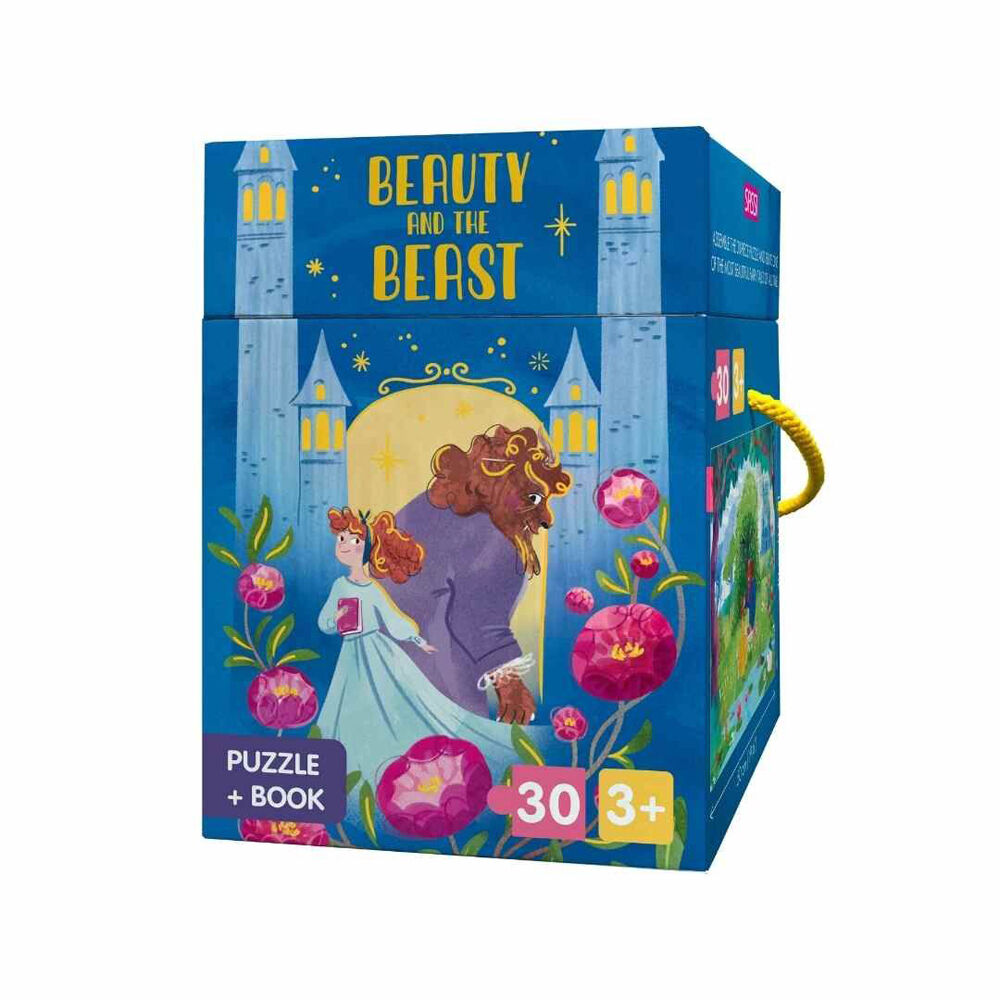 30pc Sassi Fairy Tale Puzzle & Story Book Kids Activity Set Beauty The Beast 3y+