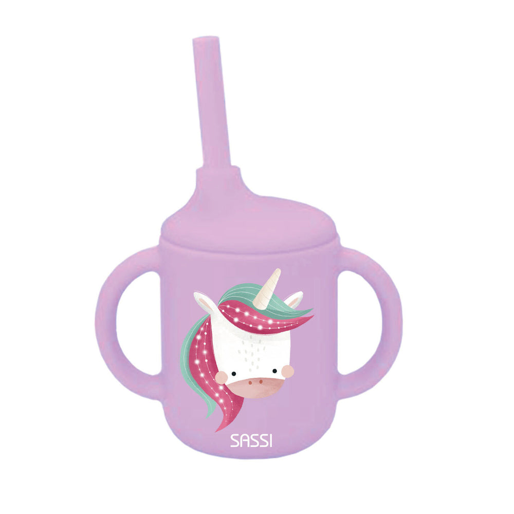 2PK Sassi Silicone Sippy Cup Set Sparkly The Unicorn Baby/Childrens Cutlery 6m+