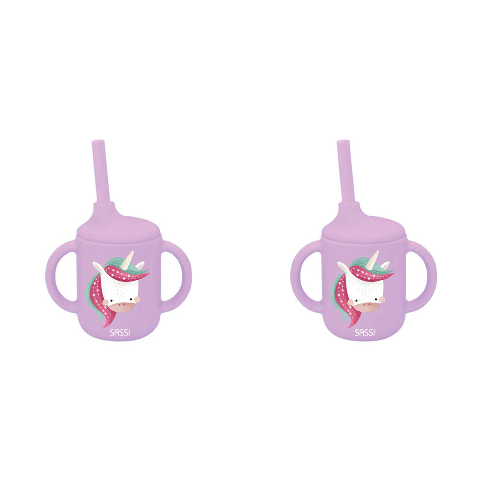 2PK Sassi Silicone Sippy Cup Set Sparkly The Unicorn Baby/Childrens Cutlery 6m+